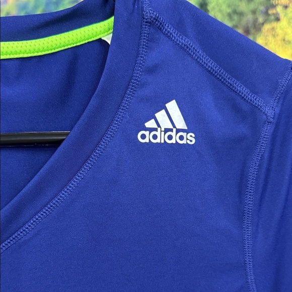 Adidas Royal Blue V-Neck Tee with Neon Highlights - Picture 5 of 6